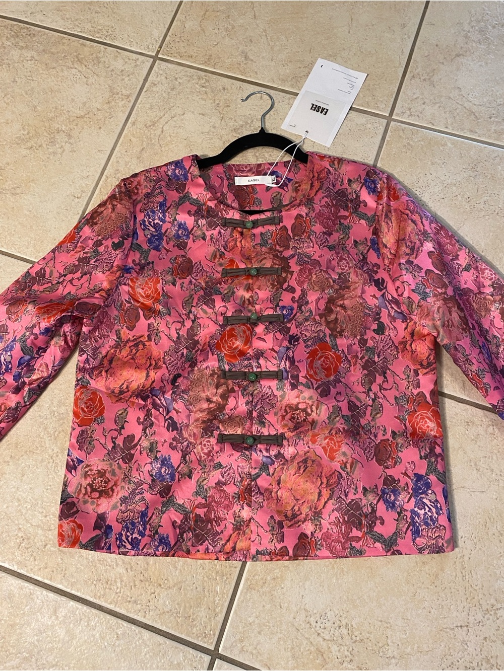 Easel Pink Floral Silk-Blend Mandarin Jacket